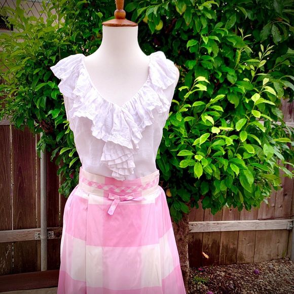 Vintage 1960 Pink Gingham Full Gown Maxi Skirt - Picture 2 of 12